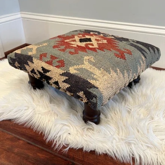 Accessorize Other - FOOTSTOOL ~ Geometric Patterned Footstool w/Nailhead Rivet Accents Wooden Feet